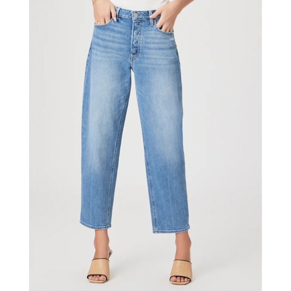 Paige Alexis Covered Button Fly‎ Tapered Barrel Jean in Exhibition Distressed